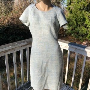 J CREW WHITE BLUE WOOL SHEATH SHIFT DRESS 10